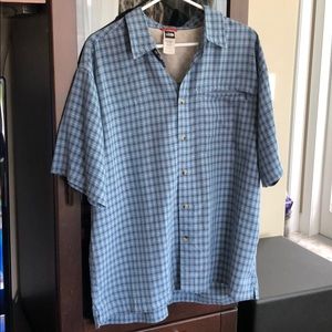 North Face Tech Shirt, Short Sleeved, Blue Plaid